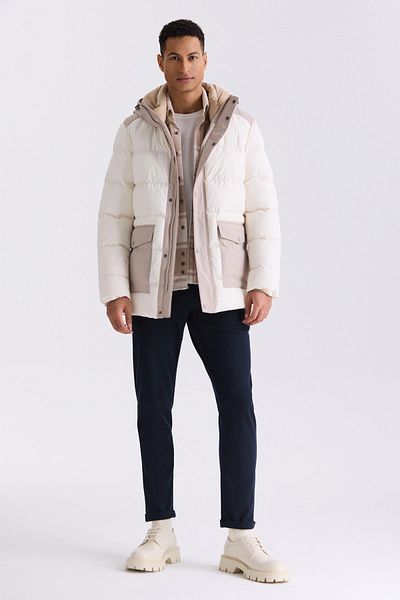 Jakamen Ecru Comfort Fit Πουφερ Παλτό με Κουκούλα και Τσέπες