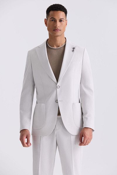 Jakamen Stone White Slim Fit Mono Collar Sports Suit