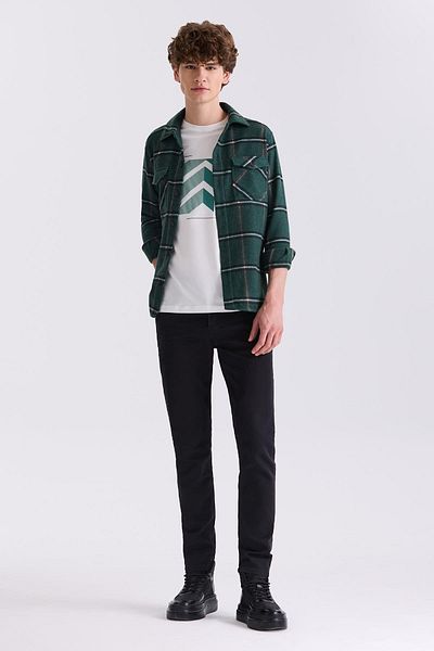 Jakamen Μαύρο Slim fit Βαμβακερό ίσιο παντελόνι Jean Demin που πλένεται