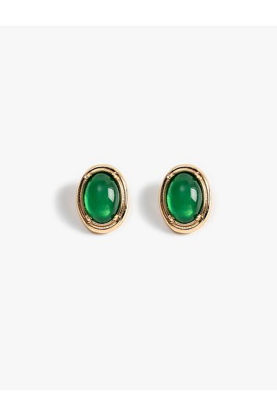 Koton Oval Vintage Earrings - Stone Detailed
