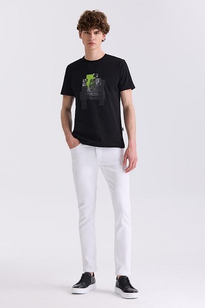 Jakamen Λευκό Slim fit Βαμβακερό ίσιο παντελόνι Jean Demin