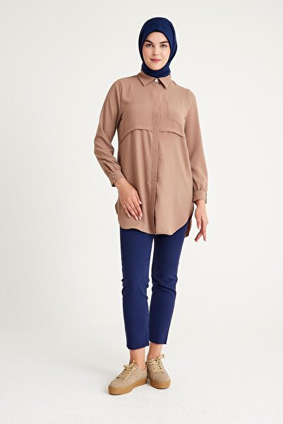 Plistre 2241_Μακρυμάνικο πουκάμισο τουνίκ με τσέπη