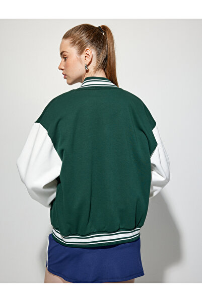 Koton Jachetă de colegiu oversize cu guler bomber imprimat cu nasturi cu apăsare