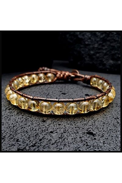 Seven Art Jewelry Natural Rhinestone Citrine Bracelet - Single Row Bohemian Bracelet, for Men and Women