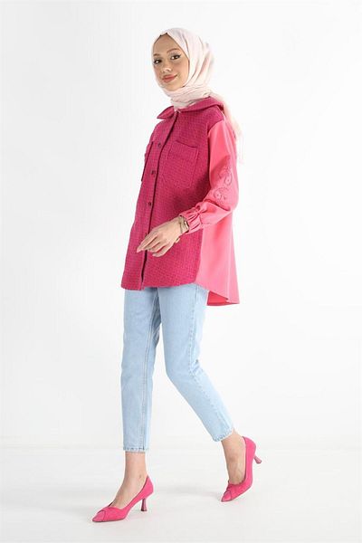 Plistre Πουκάμισο Hijab Tweed με κουμπιά μεγέθους 2120
