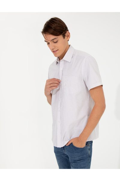 Pierre Cardin Bej Regular Fit Kısa Kollu Gömlek 50255263-VR011