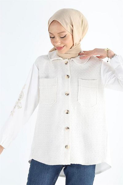 Plistre Πουκάμισο Hijab Tweed με κουμπιά μεγέθους 2120
