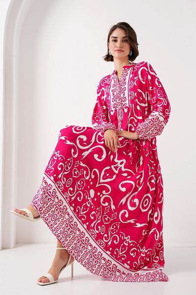 Bigdart Authentisches, gemustertes Fuchsia-Kleid, Modell 2423 – L