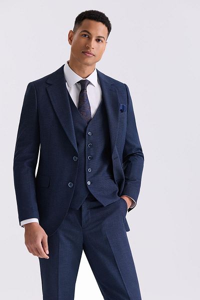 Jakamen Navy Blue Slim Fit Mono Collar Vest Suit