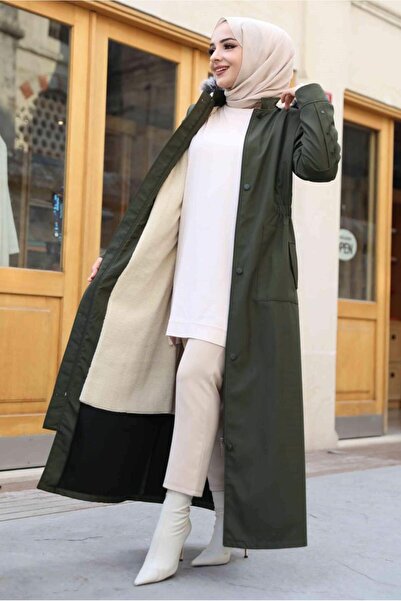 TRENDTESETTÜR Khaki Hooded Women's Coat - Full Length t 0473