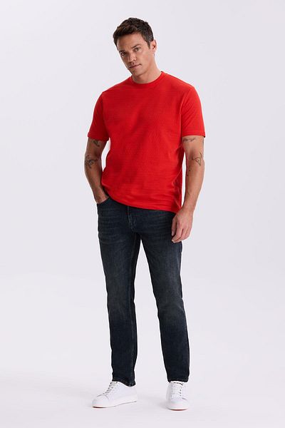 Jakamen Navy Blue-1 Slim Fit Washed Vintage βαμβακερό στενό τζιν παντελόνι
