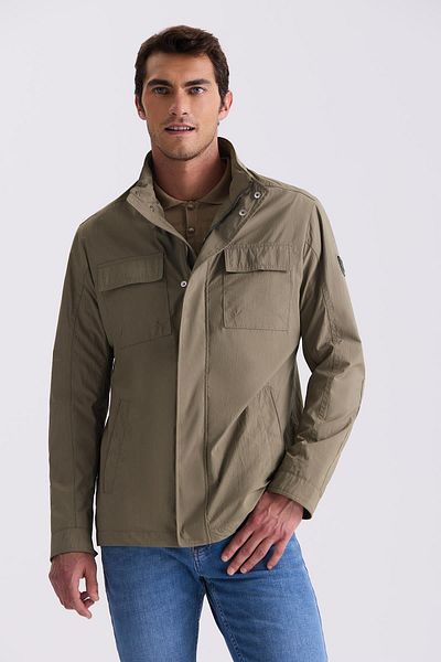 Jakamen Khaki Comfort Fit Stand Collar Seasonal Sports Coat