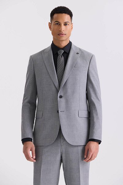 Jakamen Gray Classic Fit Pointed Collar Wool Suit
