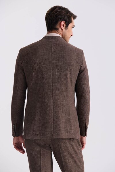 Jakamen Kahve Slim Fit Mono Yaka Desenli Spor Takım Elbise
