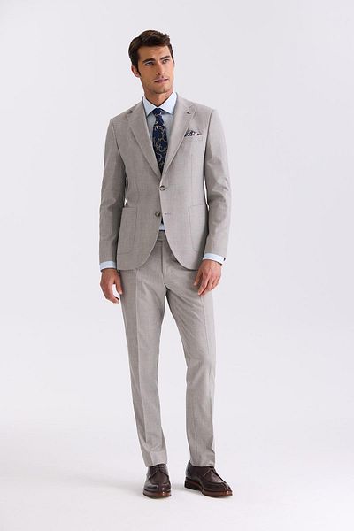 Jakamen Stone Slim Fit Mono Collar Wool Suit