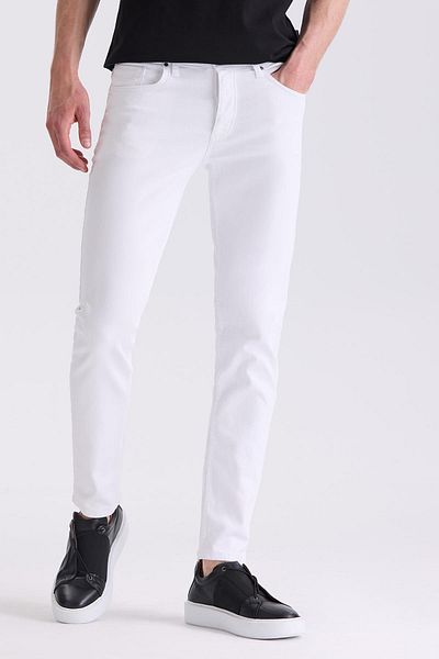 Jakamen Λευκό Slim fit Βαμβακερό ίσιο παντελόνι Jean Demin