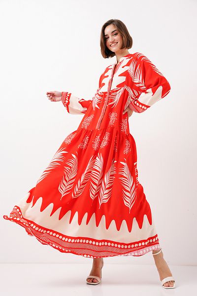 Bigdart 2423 Authentic Print Dress - M. Red