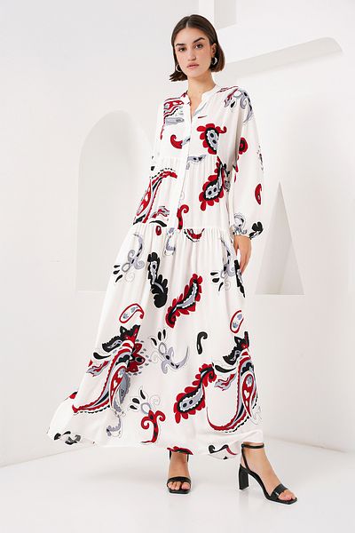 Bigdart 2423 Authentic Patterned Dress - White