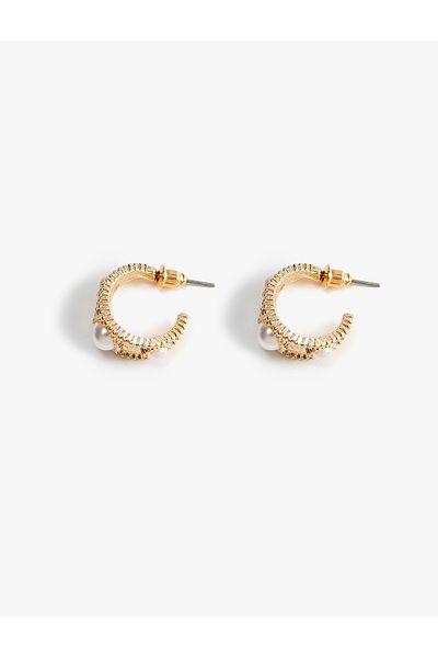 Koton Pearl Detailed Hoop Earrings - Textured
