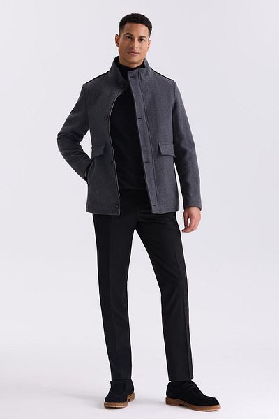 Jakamen Μάλλινο αθλητικό παλτό Anthracite Regular Fit Judge Collar
