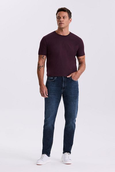 Jakamen Navy Blue Slim Fit Washed Vintage βαμβακερό στενό τζιν παντελόνι