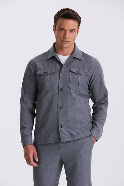 Jakamen Anthracite Slim Fit Baby Collar Pocket Sports Suit