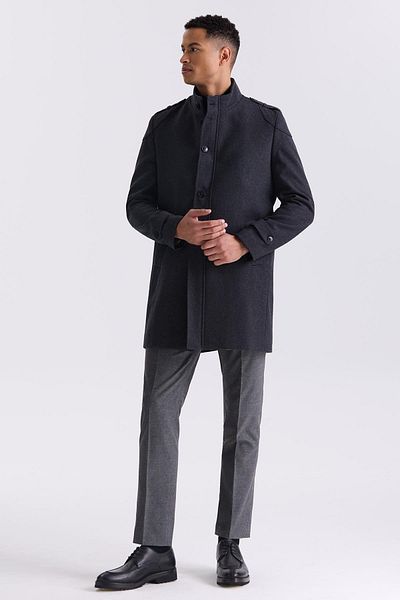 Jakamen Anthracite Regular Fit Judge Collar Epaulettes Μάλλινο Κασμίρ Παλτό