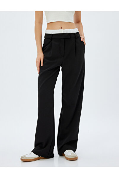 Koton Bol Paça Pantolon Çift Bel Detaylı Cepli Krep Scuba Kumaş