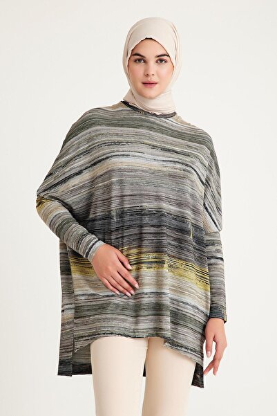 Plistre 2235_Patterned Slit Oversize Hijab Tunik