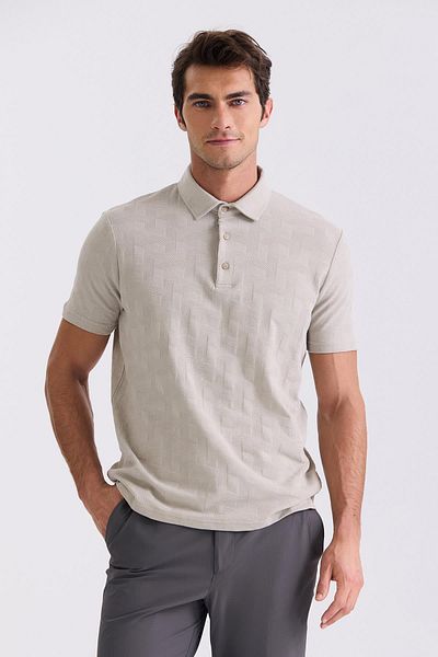 Jakamen Μπλουζάκι με μπεζ Slim Fit με σχέδιο Polo Neck