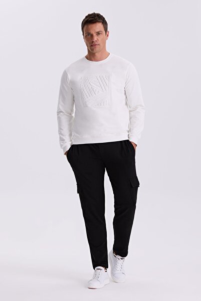Jakamen Біла футболка Slim Fit з велосипедним коміром, вузьким кроєм та принтом, 100% бавовна