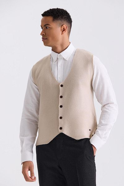 Jakamen Beige Slim Fit Men's Knitwear Vest