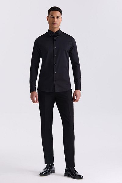 Jakamen Черна риза Slim Fit от 100% памук с яка Ata и копчета за ръкавели