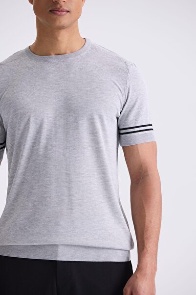 Jakamen Γκρι Slim Fit Μπλούζα T-shirt με Στρογγυλή Λαιμόκοψη