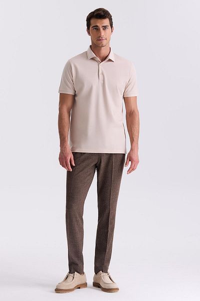 Jakamen Μπεζ Slim Fit 100% βαμβακερό μπλουζάκι με γιακά πόλο Mercerized
