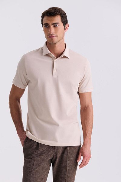 Jakamen Μπεζ Slim Fit 100% βαμβακερό μπλουζάκι με γιακά πόλο Mercerized