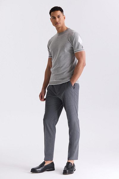 Jakamen Γκρι Slim Fit Τζίν Μπλουζάκι Με Στρογγυλή Λαιμόκοψη