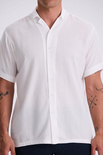 Jakamen White Classic Fit Apache Collar Casual Short Sleeve Shirt