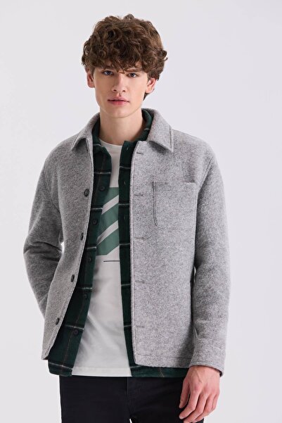 Jakamen Gray Slim Fit Berber Collar Woolen Cashmere Coat