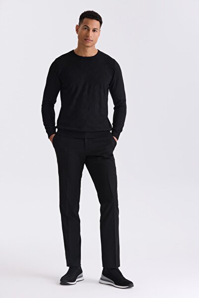 Jakamen Black Slim Fit Crew Neck Patterned Knitwear Sweater