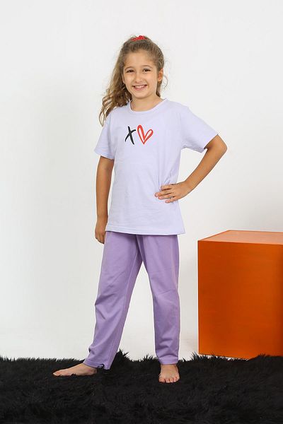 Akbeniz Lilac Short Sleeve Combed Cotton Girl's Pajama Set - 20432