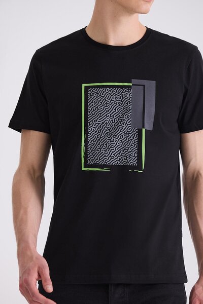 Jakamen Μαύρο Slim Fit T-shirt με Στρογγυλή Λαιμόκοψη