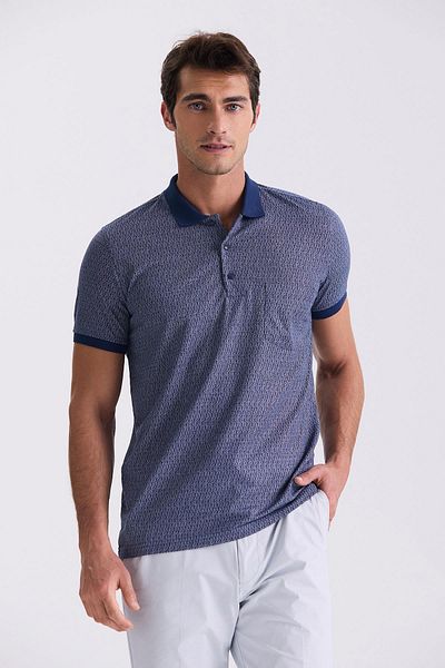 Jakamen Μπλουζάκι με γιακά πόλο με μοτίβο Navy Blue Classic Fit με τσέπες