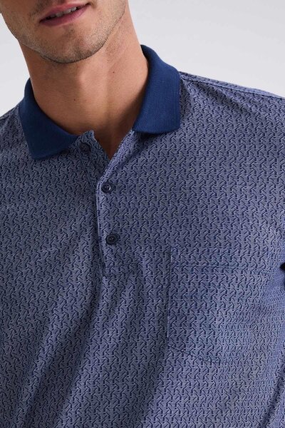Jakamen Μπλουζάκι με γιακά πόλο με μοτίβο Navy Blue Classic Fit με τσέπες