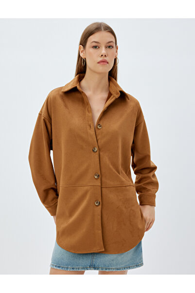 Koton Bunda z umělého semiše s dlouhým rukávem na knoflíky