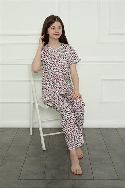 Akbeniz Girl's Combed Cotton Pajamas Set - Model 20409