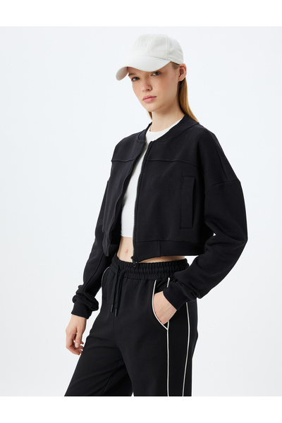 Koton Φούτερ με φερμουάρ Bomber Collar - με τσέπες και λεπτομέρεια ραφής