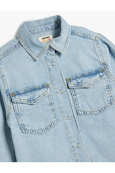 Koton Cămașă din denim din bumbac cu mânecă lungă - guler clasic și buzunare