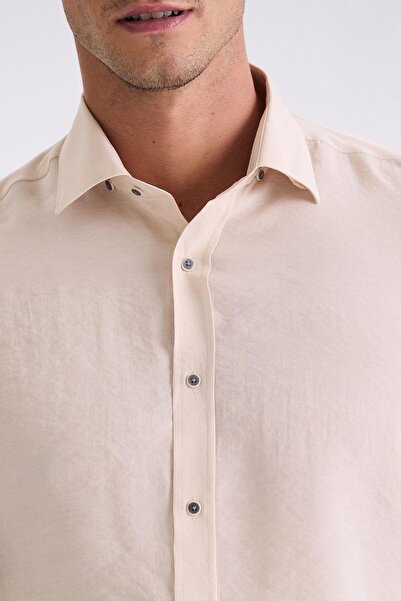 Jakamen Bej Comfort Fit Düğmeli Yaka Gömlek