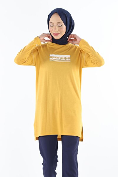 Plistre 2151_kolevi Stitching Detailed Printed Hijab Tunik